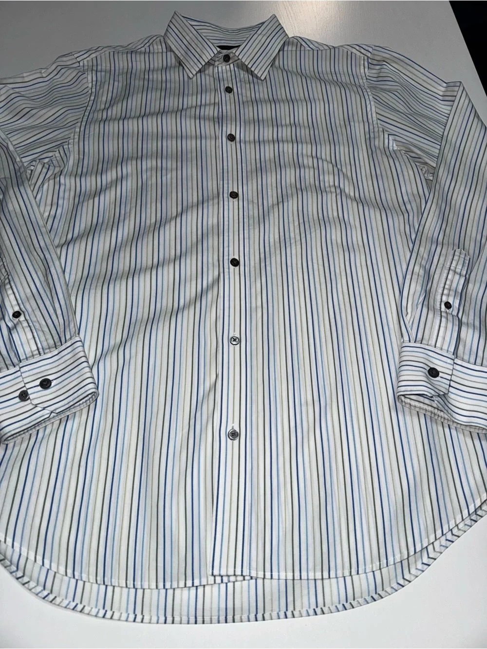 Banana Republic White Dress Shirt with Blue and Gray Stripes, 16-16,5 L